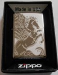 ☆天馬 ペガサス！繊細な・・五面彫刻デザイン！ブラックアイス ２０１５年 USA ZIPPO！新品