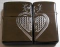 ２個セット！ラブラブ ペア・ジッポー！繊細なハート BLACK ZIPPO！新品
