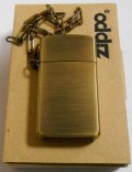 ☆スリム CHAIN SLIM！真鍮古美 ２００３年１月 三角カン＆チェーン付 ZIPPO！新品