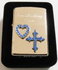 ☆豪華！ハート＆クロス Blue ブルーのクリスタル 銀加工 ２００７年 ZIPPO！新品