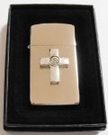 ☆クロス立体メタル スリム！クリスタルビーズ付 銀加工鏡面 ２０００年 ZIPPO！新品B
