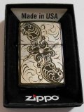 ☆ 輝く・・スワロフスキー・クリスタル！唐草風デザイン Ebony ブラック  USA ２０１２年 ZIPPO！新品