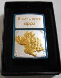 ☆獅子！和柄縁起物 １９９６年１２月製 純銀プレート＆ブルーチタン ZIPPO！未使用品