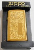☆１９９８年９月製 伝統の・・ベネチアン柄！スリム 両面デザイン BRASS SLIM ZIPPO！新品
