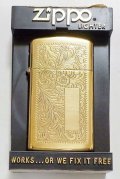 ☆１９９１年７月製 伝統の・・ベネチアン柄！スリム 両面デザイン BRASS SLIM ZIPPO！新品