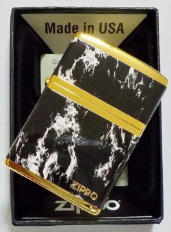 画像1: ☆豪華！BLACK MARBLE！4面連続加工 ZIPPO LOGO！高級感あふれる・・GOLD ZIPPO！新品