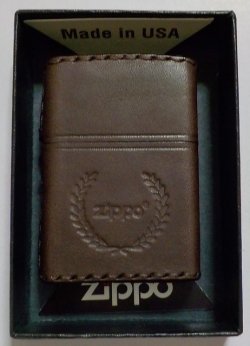 画像1: ★本牛革 職人手縫い！渋い・・茶 ブラウンレザー！ZIPPOロゴ 月桂樹 革巻き ＺＩＰＰＯ！ 新品
