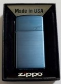 ☆大きめの スリム！重量感あふれる・・アルミジャケット仕様！２００２年５月（E）製　ブルー　Slim  Zippo！未使用品