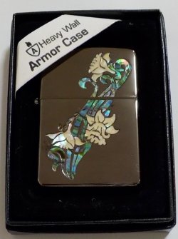 画像1: ☆豪華アーマー！アール・ヌーヴォーシェル 天然貝 ゆり 百合 ２００３年１２月 ブラック ARMOR ZIPPO！新品