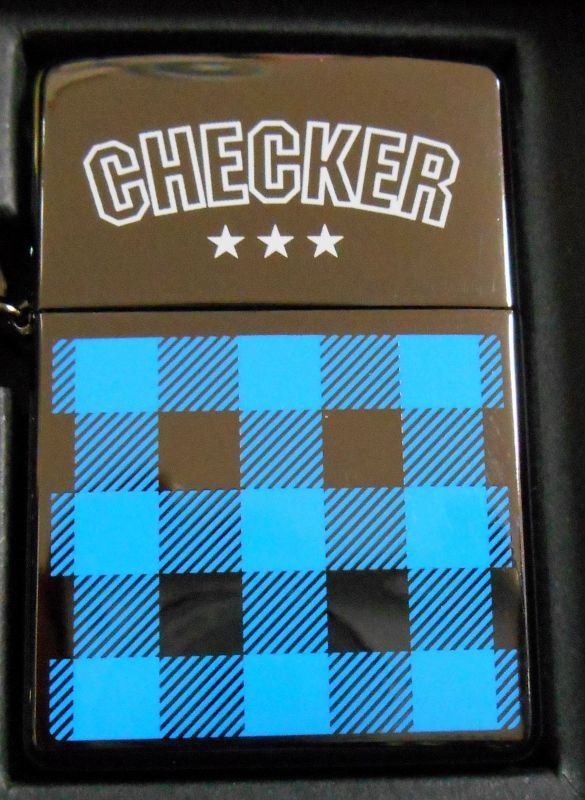 CHECKER！ブルー・チェッカー 三角カン＆ホルダー付 2002年 ZIPPO！新品 - ジッポーパーク Zippopark