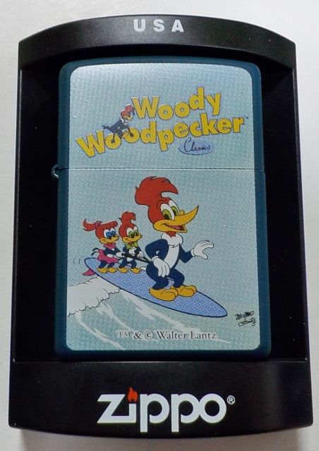 ☆ウッドぺッカー！Woody Woodpecker 2003年5月 サーフィン柄 全面ブルー ZIPPO！新品 - ジッポーパーク Zippopark