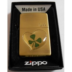 画像: ☆幸せの・・本物 四つ葉のクローバー！渋い・・真鍮古美 ２０１３年 LUCK ZIPPO！新品