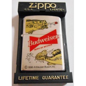 画像: ★バドワイザー！１９９６年４月 Budweiser ブラックバス 銀加工 ZIPPO！未使用品