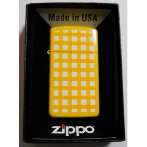 画像: ☆スリム！お洒落な・・両面 イエロー＆チェック柄 ２００４年 SLIM  ZIPPO！新品