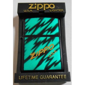 画像: ☆１９９５年１０月 お洒落な・・両面ブラック＆グリーン イタリックロゴ・デザイン ZIPPO！未使用品。