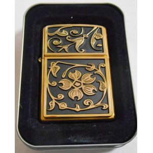画像: ☆輝く・・BRASS & BLACK！Floral Emblem 真鍮ケース ２００４年１２月  USA ZIPPO！新品