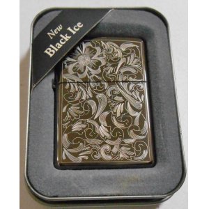 画像: ★伝統の・・フローラル・デザイン！ブラックアイス ２００４年 ZIPPO！新品 