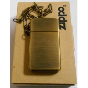 画像: ☆スリム CHAIN SLIM！真鍮古美 ２００３年１月 三角カン＆チェーン付 ZIPPO！新品