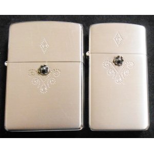 画像: ２個セット！ラブラブ ペア・ジッポー！カラーストーン 銀加工 ZIPPO！新品B