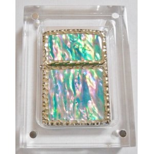 画像: ☆豪華！天然貝 両面SHELL ★三面手彫り 五面デザイン！グリーン系  ２００６年 ZIPPO！新品B