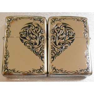 画像: ２個セット！ラブラブ ペア・ジッポー！銀加工 両面 HEART レギュラー ZIPPO！新品