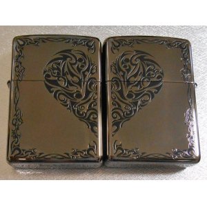 画像: ２個セット！ラブラブ ペア・ジッポー！ブラック 両面 HEART レギュラー ZIPPO！新品