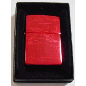 画像: ★色鮮やかな・・イオンレッド！世界地図 ５面加工 ２００２年 ZIPPO！新品