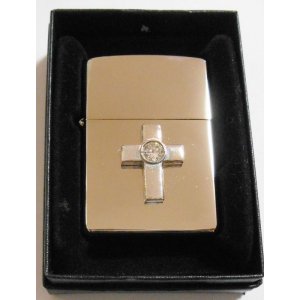 画像: ☆クロス立体メタル！クリスタルビーズ付 銀加工鏡面 ２０００年 ZIPPO！新品A