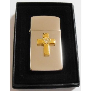 画像: ☆クロス立体メタル スリム！クリスタルビーズ付 銀加工鏡面 ２０００年 ZIPPO！新品A