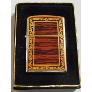 画像: ☆１９９６年６月製 お洒落な・・木目調プレート 銀加工 ZIPPO！未使用品
