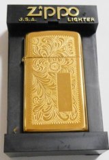 画像: ☆１９９８年９月製 伝統の・・ベネチアン柄！スリム 両面デザイン BRASS SLIM ZIPPO！新品