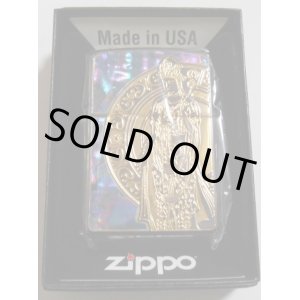 画像: ☆観音様！豪華 天然貝アバロン！ゴールドの観音様 Goddess of Mercy Black Zippo 新品