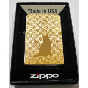 画像: 😹ネコと花！輝く・・GOLD METAL PLATE 繊細な彫刻 ２０２０年 ZIPPO！新品