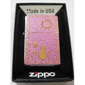 画像: 😹金ネコ！お洒落なピンク 輝く・・両面 GOLD METAL PLATE 繊細な彫刻 ２０２０年 ZIPPO！新品