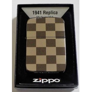 画像: ★１９４１ 人気の・・市松模様！輝く・・ブラック＆シルバーミラー　両面デザイン  ２００９年 ＺＩＰＰＯ！未使用品