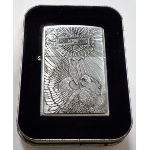 画像:  ★USA HARLEY-DAVIDSON★迫力のメタルエンブレム！２００２年４月 Satin Chrome Zippo！新品A