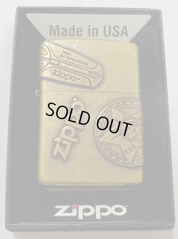 画像1: ☆VINTAGE感あふれる・・フリント ＆ 自由の女神 ＆ Zippoロゴ オールドメタル 真鍮古美 ZIPPO！新品