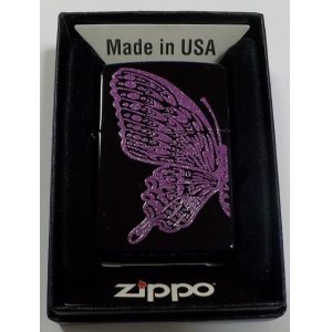 画像: ☆BUTTERFLY！愛の・・パープル・バタフライ（蝶）両面デザイン ２０１4年 全面 BLACK ZIPPO！新品