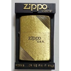 画像: ☆１９８９年９月 製 渋い色合い ２トーン！両面ダイゴナルライン 真鍮古美 ZIPPO！新品