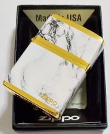 画像: ☆豪華！WHITE MARBLE！4面連続加工 ZIPPO LOGO！高級感あふれる・・GOLD ZIPPO！新品