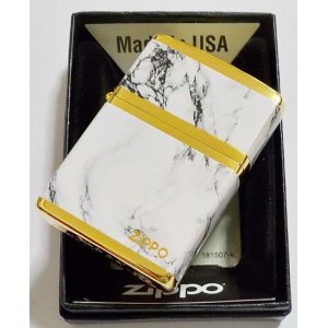 画像: ☆豪華！WHITE MARBLE！4面連続加工 ZIPPO LOGO！高級感あふれる・・GOLD ZIPPO！新品