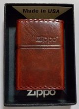 画像: ★本牛革 職人手縫い！渋い・・ ダメージレッドレザー！ZIPPOロゴ 革巻き ＺＩＰＰＯ！ 新品