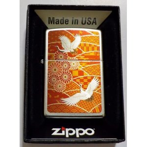 画像: ☆和柄！鶴＆菊  色鮮やか 縁起物 ２０２３年 Satin Chrome Zippo！新品