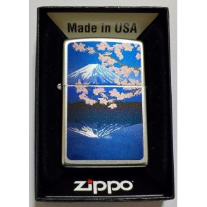 画像: ☆和柄！富士山＆桜  色鮮やか 縁起物 ２０２３年 Satin Chrome Zippo！新品