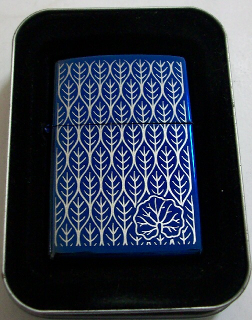 画像1: ★廃番カラー！MOOD INDIGO　インディゴ・ブルー　リーフデザイン　２００３年 ZIPPO！新品C