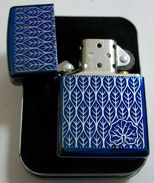 画像: ★廃番カラー！MOOD INDIGO　インディゴ・ブルー　リーフデザイン　２００３年 ZIPPO！新品C