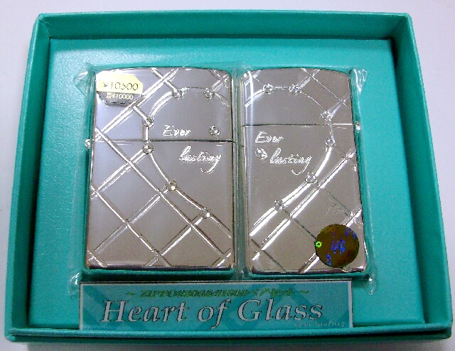 画像1: ラブラブ！銀加工　ペア・ジッポー ２個セット Heart of Glass！新品