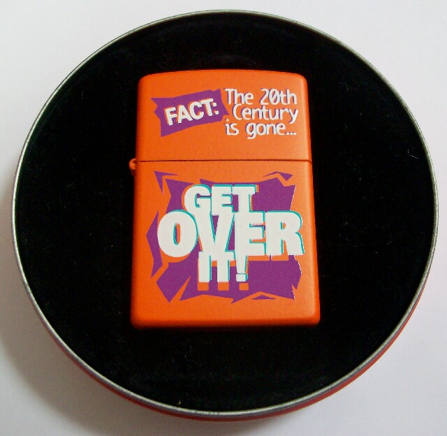 画像: ★２０００年 ミレニアム記念　GET　OVER　IT！クリック缶　全面オレンジ　ZIPPO！新品