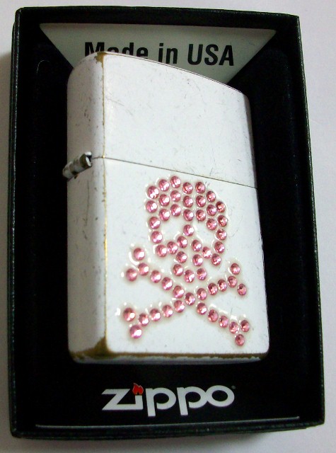 画像: ★スカル・クリスタル！ＳＫＵＬＬ 全面ホワイト＆ピンク ＵＳＥＤ加工 ２００６年 ＺＩＰＰＯ！新品