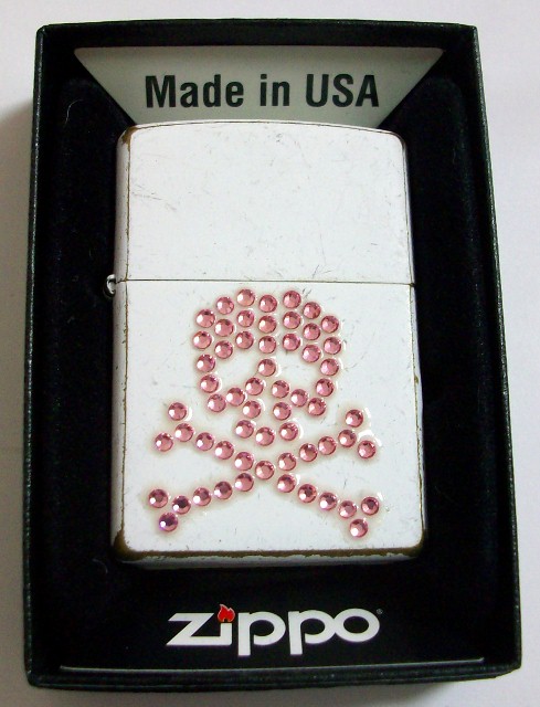 画像: ★スカル・クリスタル！ＳＫＵＬＬ 全面ホワイト＆ピンク ＵＳＥＤ加工 ２００６年 ＺＩＰＰＯ！新品